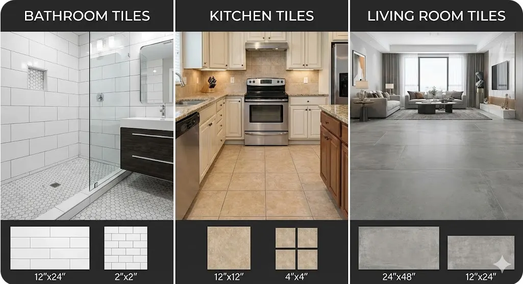 Best Tile Sizes for Kitchens, Living Rooms & More